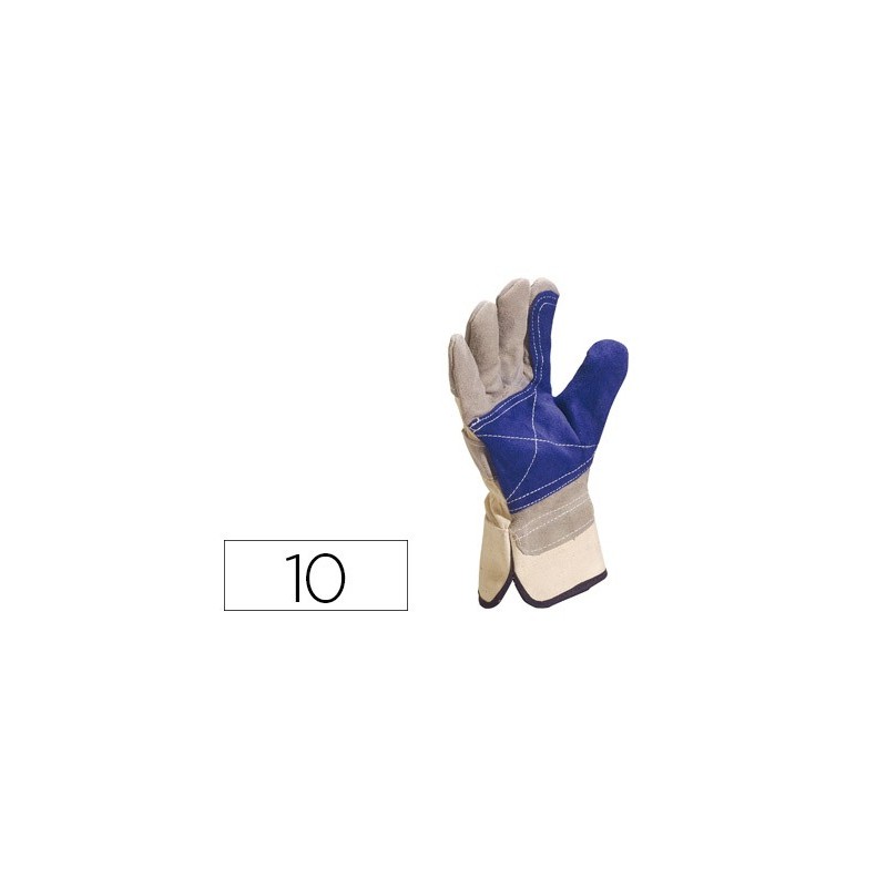 GUANTES DELTAPLUS DOCKER SERRAJE VACUNO REFORZADO IDEAL PARA TRABAJOS INTENSIVO COLOR GRIS-AZUL TALLA 10