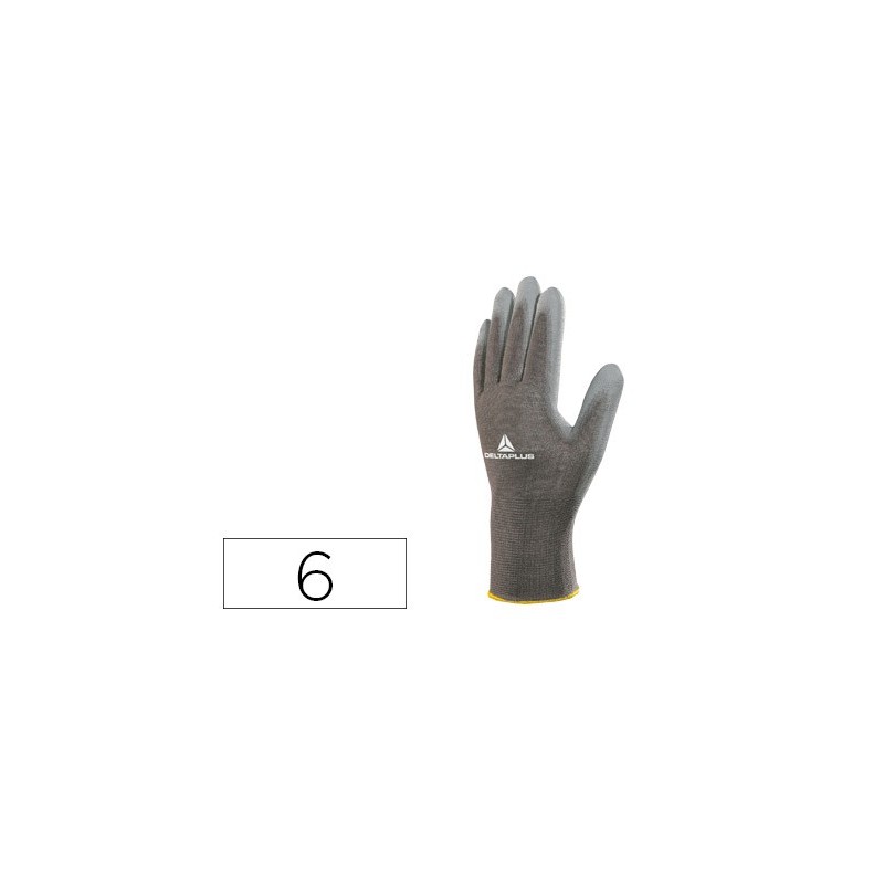 GUANTES DELTAPLUS POLIESTER ANTIDESLIZANTE LAVABLE ESPECIAL PARA MANIPULACION Y MANUTENCION GRIS TALLA 6