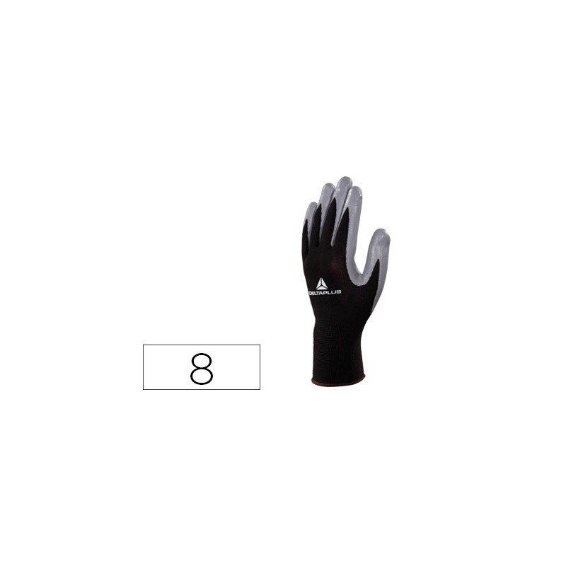 GUANTES DELTAPLUS DE PUNTO POLIESTER PALMA DE NITRILO ESPECIAL PARA MECANICA GRASAS ACEITES NEGRO-GRIS TALLA 8