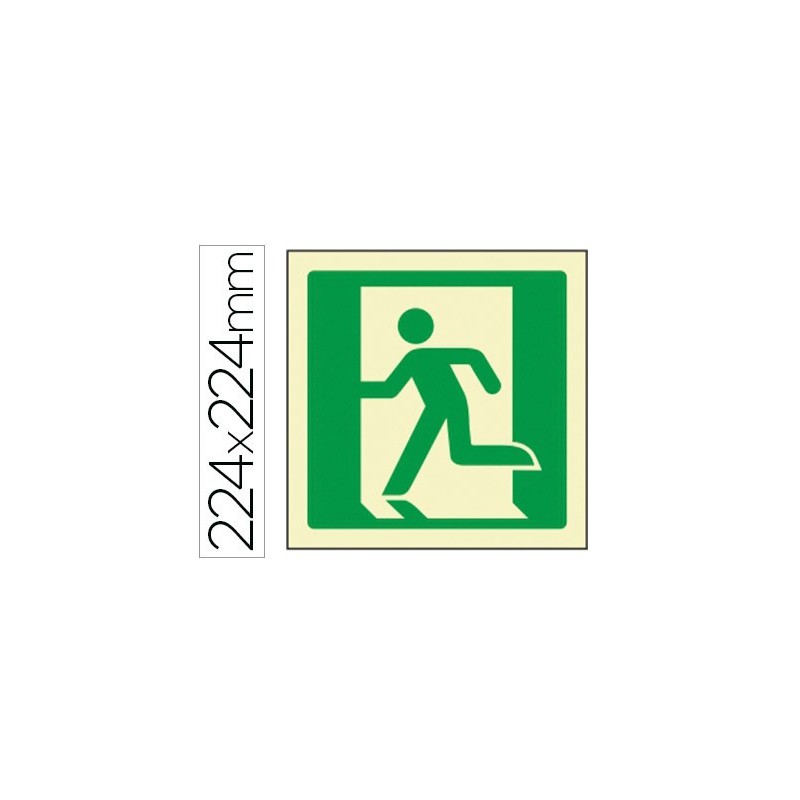 PICTOGRAMA SYSSA SEAL DE SALIDA DE EMERGENCIA IZQUIERDA EN PVC FOTOLUMINISCENTE 224X224 MM