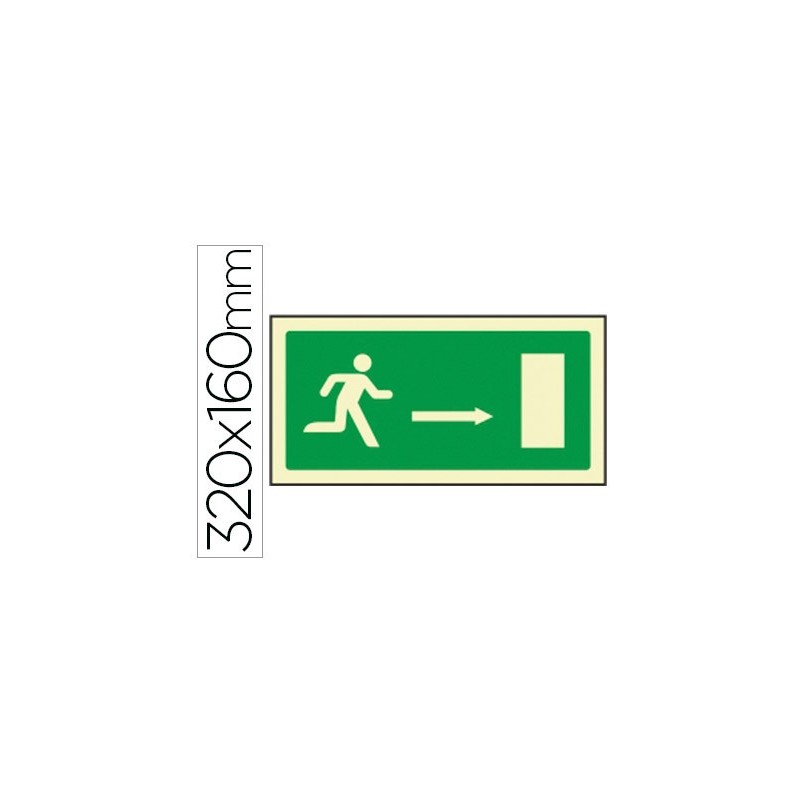 PICTOGRAMA SYSSA SEAL DE SALIDA EMERGENCIA FLECHA DERECHA EN PVC FOTOLUMINISCENTE 320X160 MM