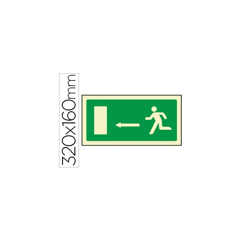 PICTOGRAMA SYSSA SEAL DE SALIDA EMERGENCIA FLECHA IZQUIERDA EN PVC FOTOLUMINISCENTE 320X160 MM
