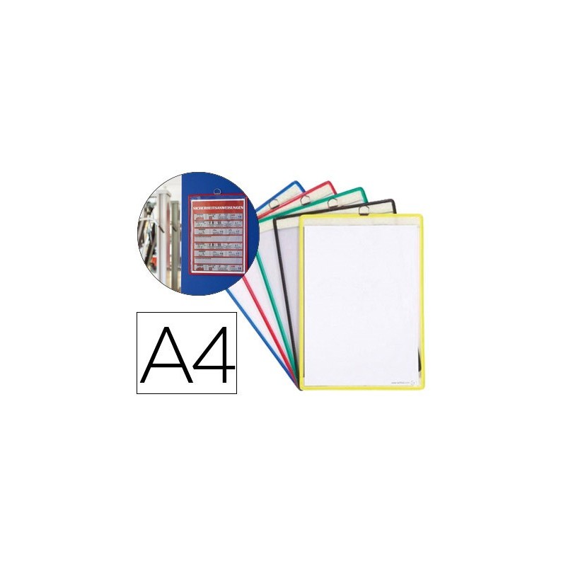 FUNDA PARA COLGAR TARIFOLD DIN A4 ANILLA METALICA IDEAL PARA PIZARRAS DE CORCHO PACK DE 5 UNIDADES COLORES SURTIDOS