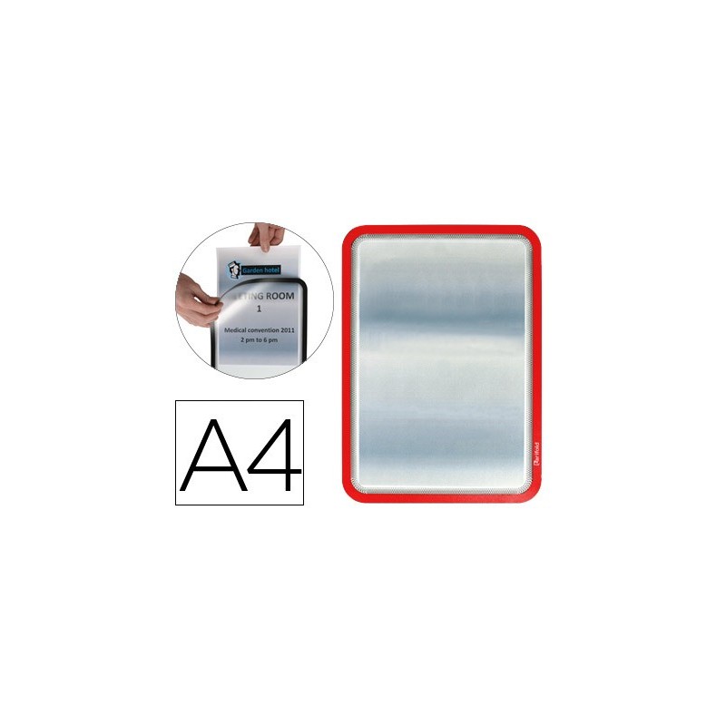 MARCO PORTA ANUNCIOS TARIFOLD MAGNETO DIN A4 DORSO ADHESIVO REMOVIBLE COLOR ROJO PACK DE 2 UNIDADES