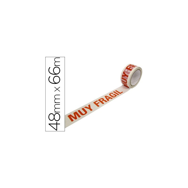 CINTA ADHESIVA POLIPROPILENO BLANCA IMPRESION MUY FRAGIL PARA EMBALAJE 66 MT X 48 MM PACK DE 6 UNIDADES