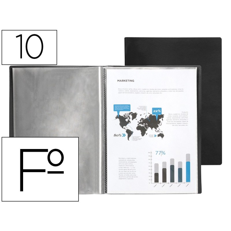 CARPETA LIDERPAPEL ESCAPARATE 10 FUNDAS PVC FOLIO NEGRO