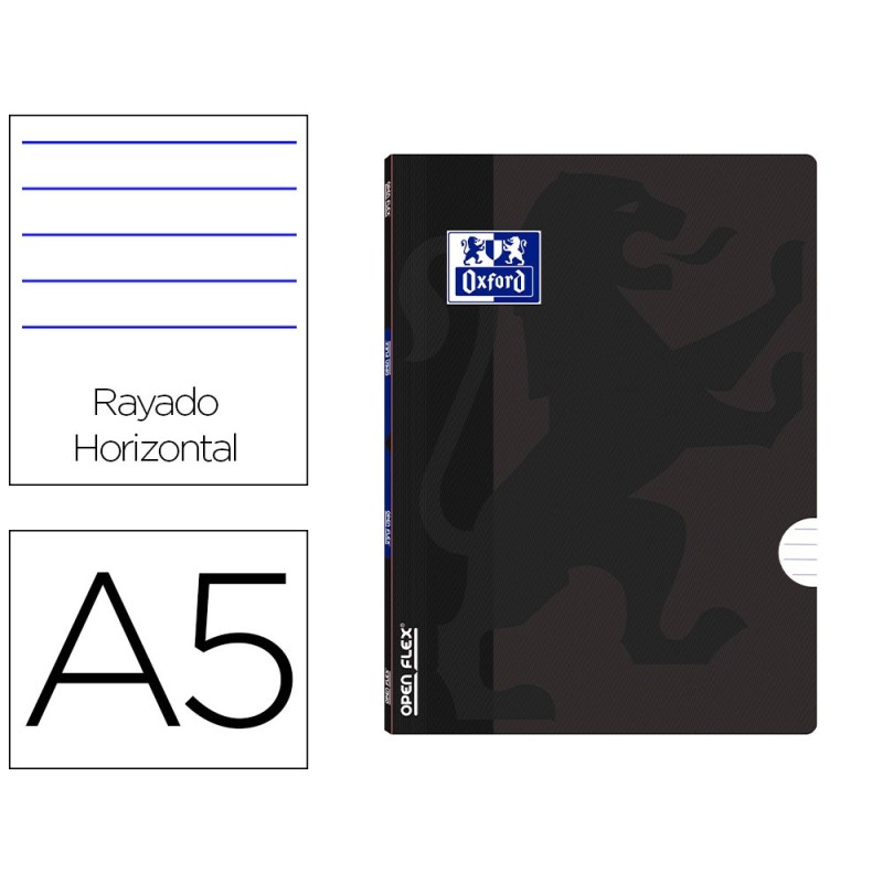LIBRETA ESCOLAR OXFORD OPENFLEX TAPA FLEXIBLE OPTIK PAPER 48 HOJAS DIN A5 RAYADO HORIZONTAL COLOR NEGRO