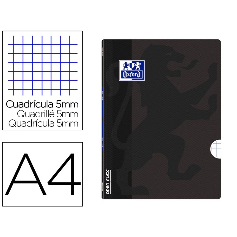 LIBRETA ESCOLAR OXFORD OPENFLEX TAPA FLEXIBLE OPTIK PAPER 48 HOJAS DIN A4 CUADRO 5 MM COLOR NEGRO