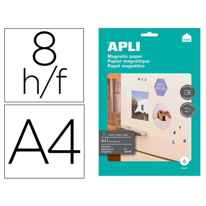 PAPEL MAGNETICO APLI BLANCO DIN A4 PARA IMPRESORAS INKJET PAQUETE DE 8 HOJAS