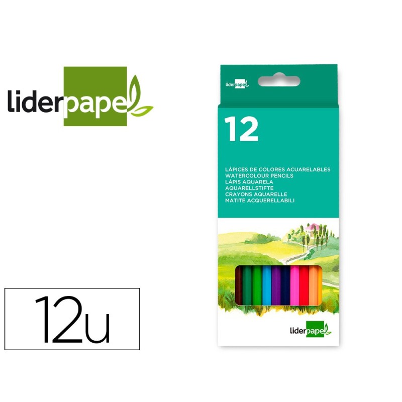 LAPICES DE COLORES ACUARELABLES LIDERPAPEL CAJA DE 12 COLORES SURTIDOS