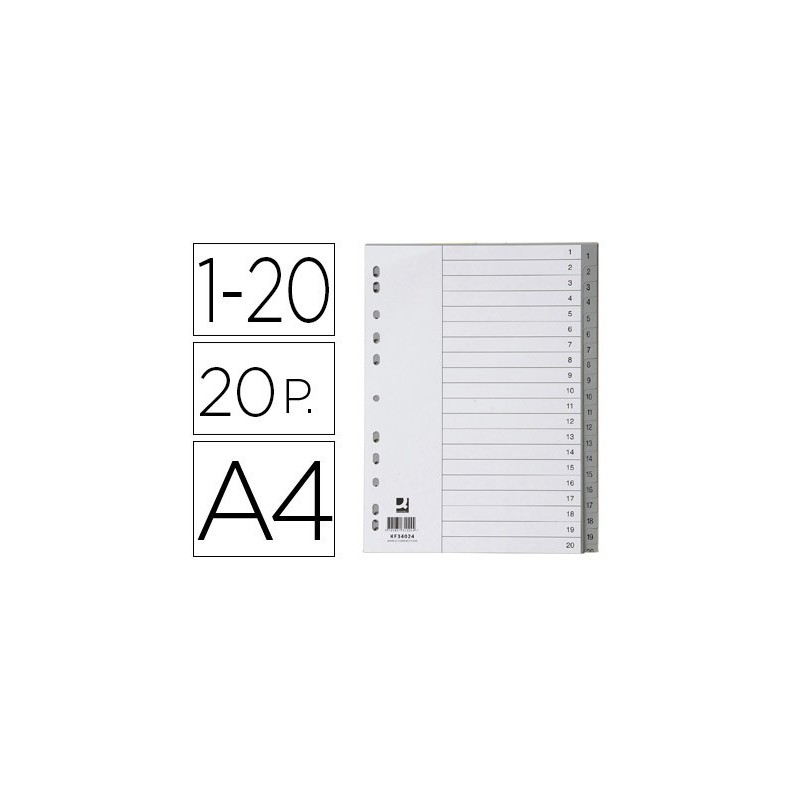 SEPARADOR NUMERICO Q-CONNECT PLASTICO 1-20 JUEGO DE 20 SEPARADORES DIN A4 MULTITALADRO