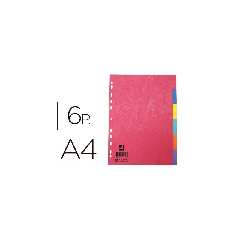 SEPARADOR Q-CONNECT CARTULINA BRILLO JUEGO DE 6 SEPARADORES DIN A4 MULTITALADRO