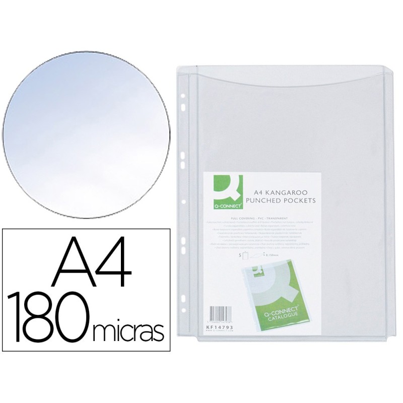 FUNDA MULTITALADRO Q-CONNECT CON FUELLE DIN A4 PVC 180 MICRAS - BOLSA DE 5