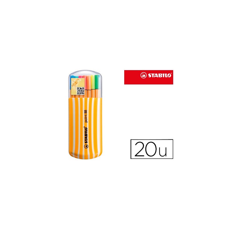 ROTULADOR STABILO PUNTA DE FIBRA POINT 88 ZEBRUI ESTUCHE DE 20 UNIDADES COLORES NEON SURTIDOS