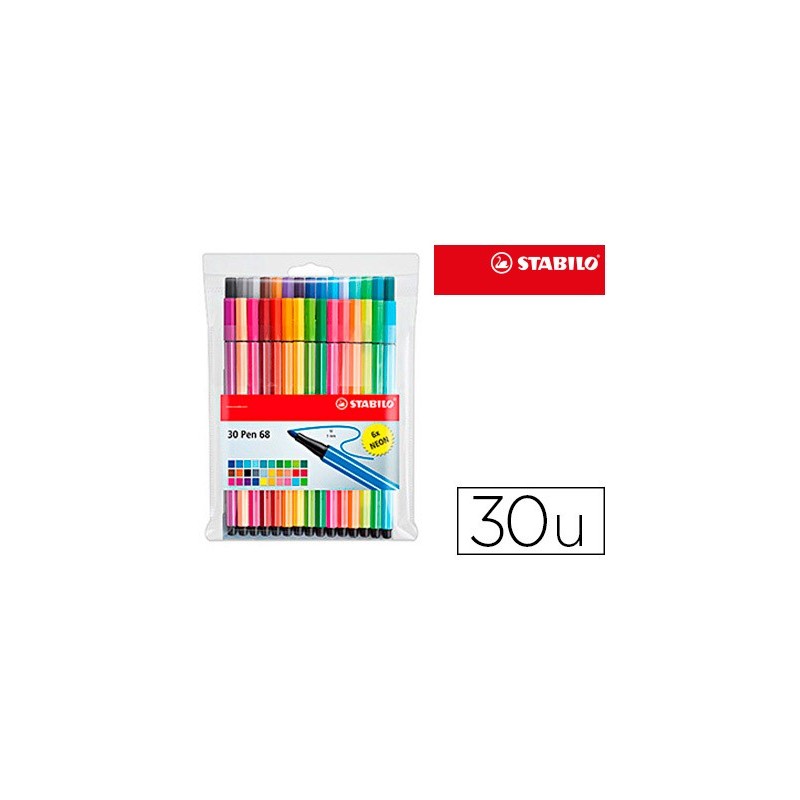 ROTULADOR STABILO ACUARELABLE PEN 68 ESTUCHE DE 24 COLORES ESTANDAR + 6 COLORES NEON
