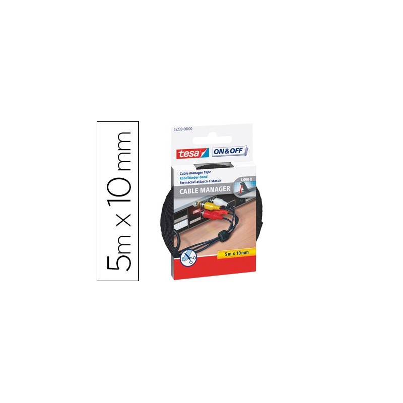 VELCRO AUTOADHESIVO TESA PARA AGRUPAR CABLES 5 M X 10 MM COLOR NEGRO