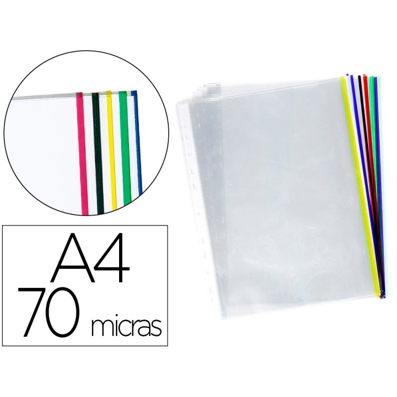 FUNDA MULTITALADRO Q-CONNECT DIN A4 70 MC CRISTAL CON BORDE COLORES SURTIDOS BOLSA DE 25