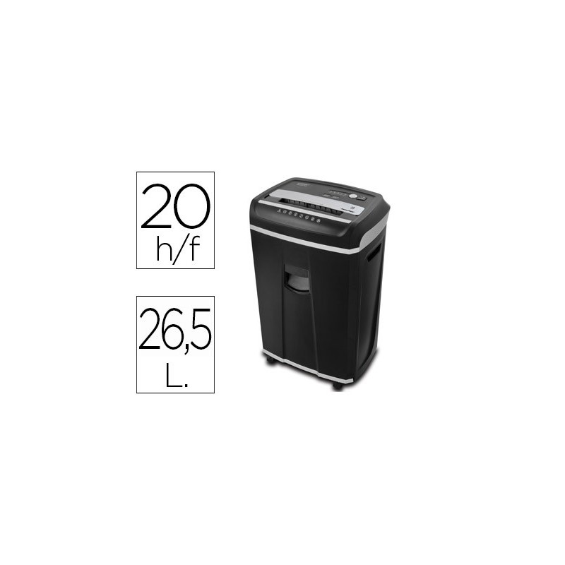 DESTRUCTORA DE DOCUMENTOS Q-CONNECT ANTIATASCOS SEGURIDAD 4P CAPACIDAD DE CORTE 20H CLIPS GRAPAS TARJETAS Y CD 26L