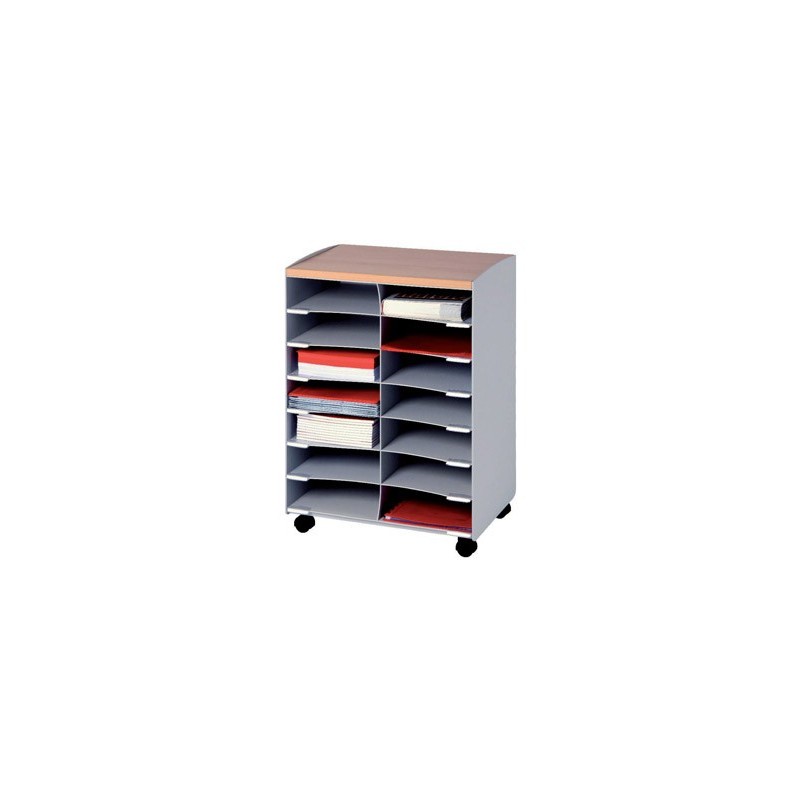 MODULO FAST-PAPERFLOW CON 14 CASILLAS Y RUEDAS PIVOTANTES COLOR GRIS 720X514X330 MM