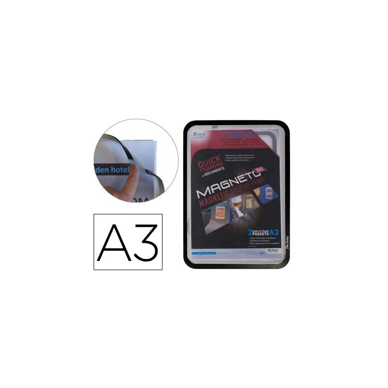 MARCO PORTA ANUNCIOS TARIFOLD MAGNETO DIN A3 CON 4 BANDAS MAGNETICAS EN EL DORSO COLOR NEGRO PACK DE 2 UNIDADES