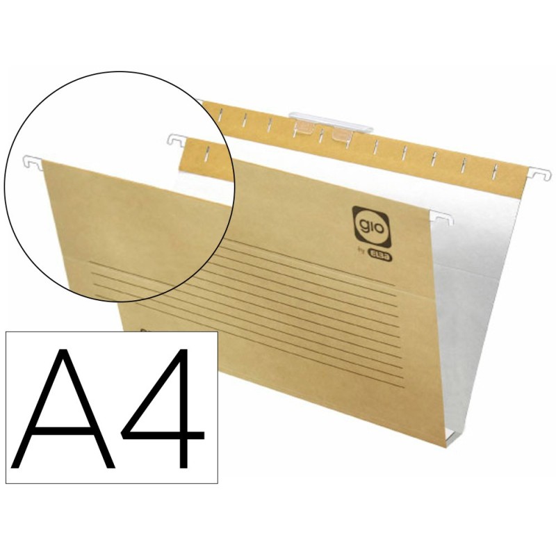 CARPETA COLGANTE GIO DIN A4 VISOR SUPERIOR CORTO CRISTAL KRAFT BICOLOR ECO LOMO 30 MM