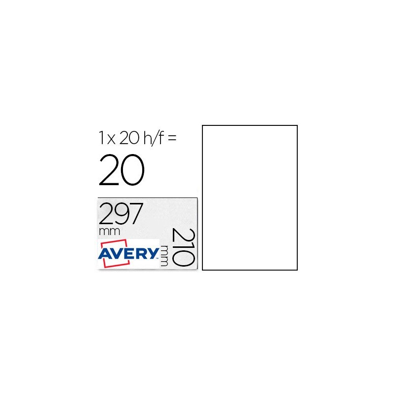 ETIQUETA ADHESIVA AVERY POLIESTER BLANCA 210X297 MM LASER PACK DE 20 UNIDADES