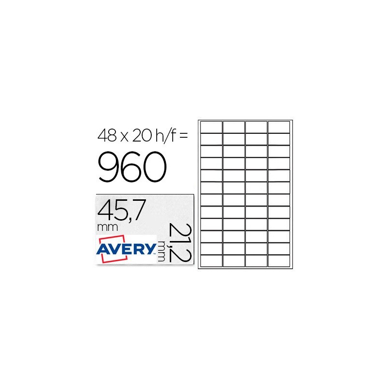 ETIQUETA ADHESIVA AVERY POLIESTER PLATA 45,7X21,2 MM LASER PACK DE 960 UNIDADES