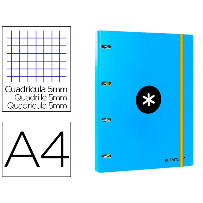 CARPETA CON RECAMBIO LIDERPAPEL ANTARTIK A4 CUADRO 5 MM FORRADA 4 ANILLAS 25MM COLOR AZUL