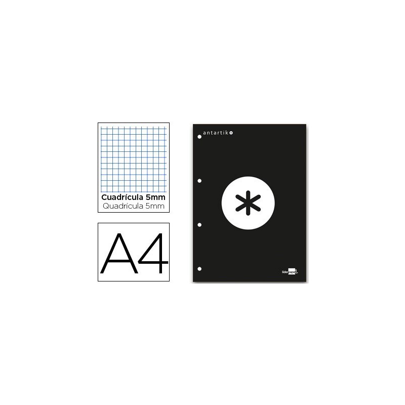 BLOC ENCOLADO LIDERPAPEL ANTARTIK CUADRO 5 MM A4 NATURAL 80 H 100 GR COLOR NEGRO
