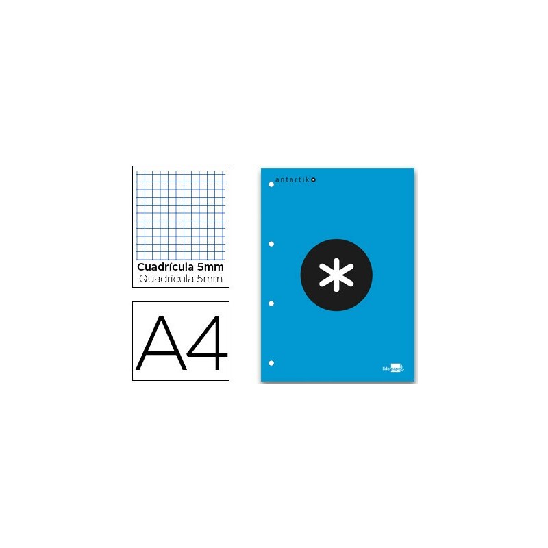 BLOC ENCOLADO LIDERPAPEL ANTARTIK CUADRO 5 MM A4 NATURAL 80 H 100 GR COLOR AZUL