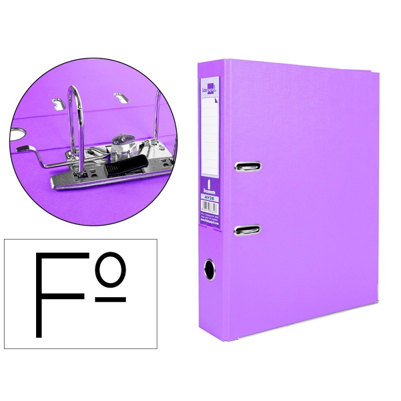 ARCHIVADOR DE PALANCA LIDERPAPEL FOLIO DOCUMENTA FORRADO PVC CON RADO LOMO 75 MM LILA COMPRESOR METALICO