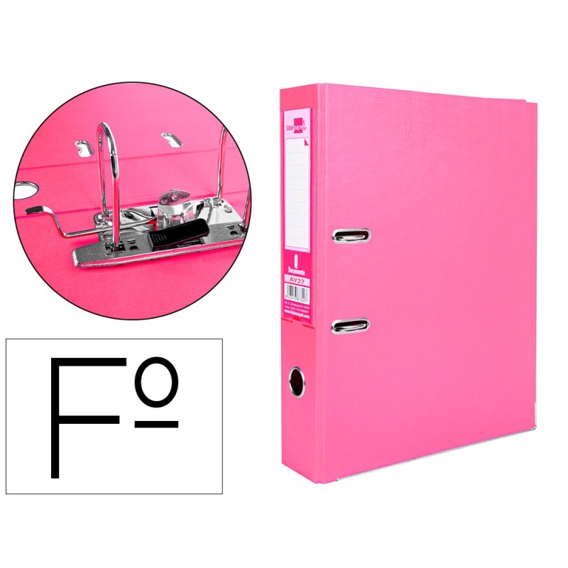 ARCHIVADOR DE PALANCA LIDERPAPEL FOLIO DOCUMENTA FORRADO PVC CON RADO LOMO 75 MM ROSA COMPRESOR METALICO
