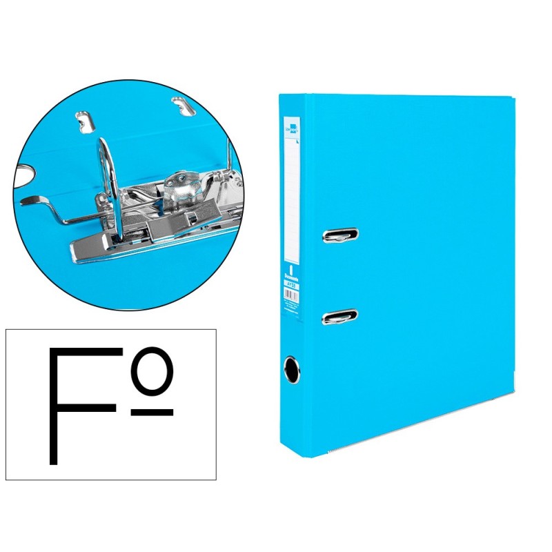 ARCHIVADOR DE PALANCA LIDERPAPEL FOLIO DOCUMENTA FORRADO PVC CON RADO LOMO 52 MM CELESTE COMPRESOR METALICO