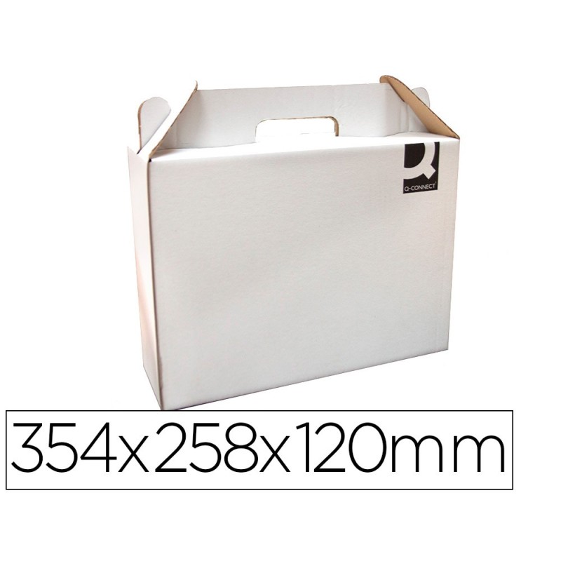 CAJA MALETIN CON ASA Q-CONNECT CARTON PARA ENVIO Y TRANSPORTE 355X120X258 MM