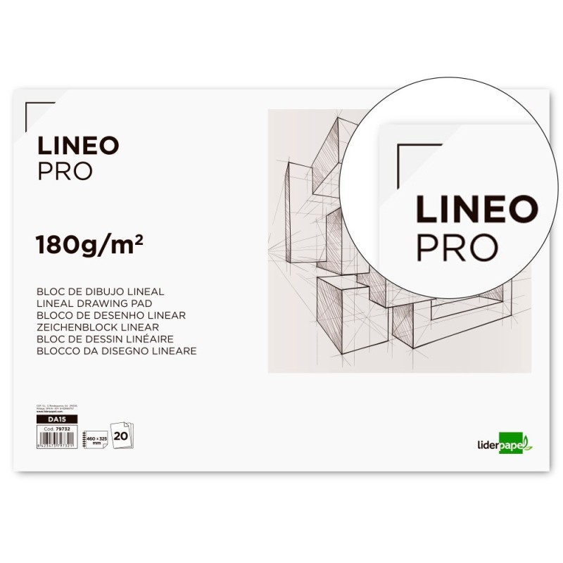 BLOC DIBUJO LIDERPAPEL LINEAL ESPIRAL 460X325MM 20 HOJAS 180 G/M2 CON RECUADROPERFORADO