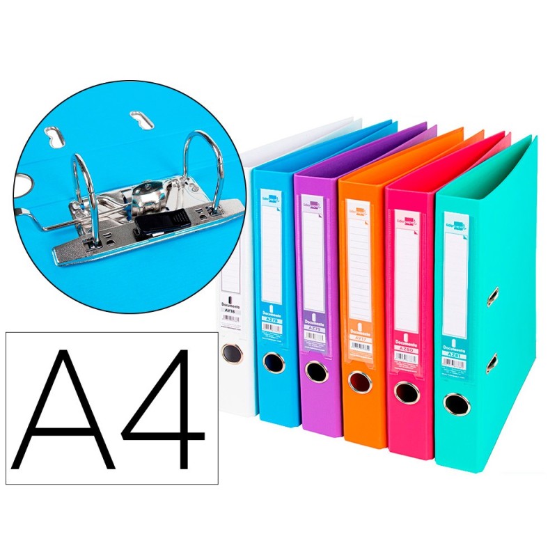 ARCHIVADOR DE PALANCA LIDERPAPEL A4 DOCUMENTA FORRADO PVC CON RADO LOMO 52 MM COLORES SURTIDOS TRENDING