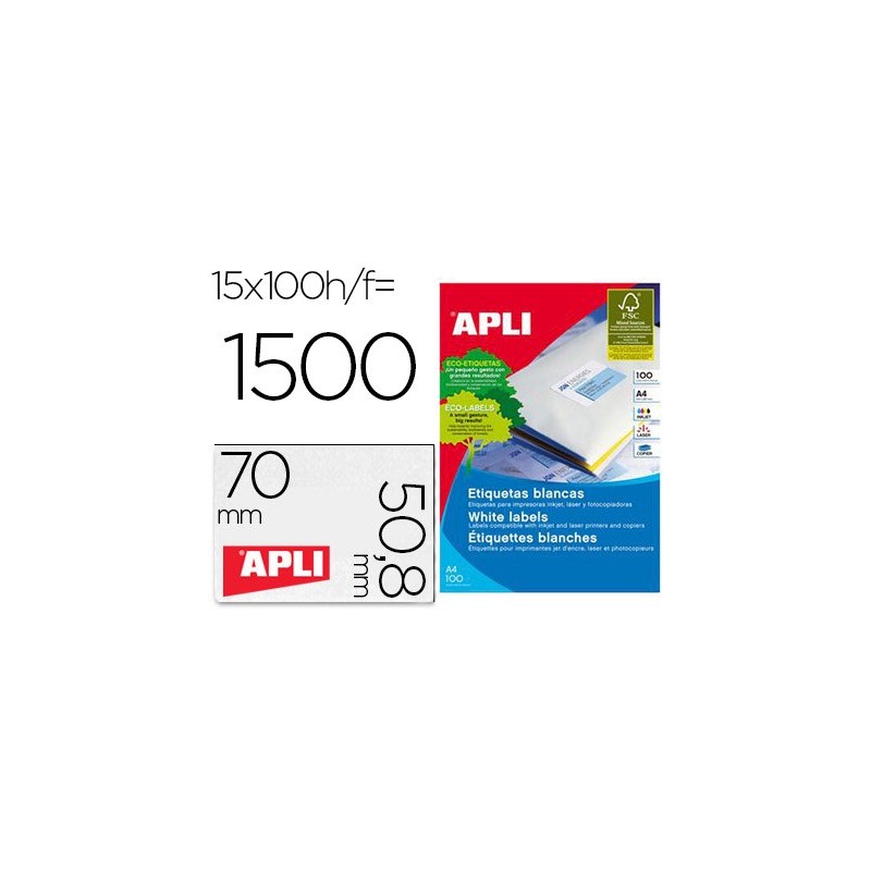 ETIQUETA ADHESIVA APLI 1295 TAMAO 70X50,8 MM FOTOCOPIADORA LASER INK-JET CAJA CON 100 HOJAS DIN A4