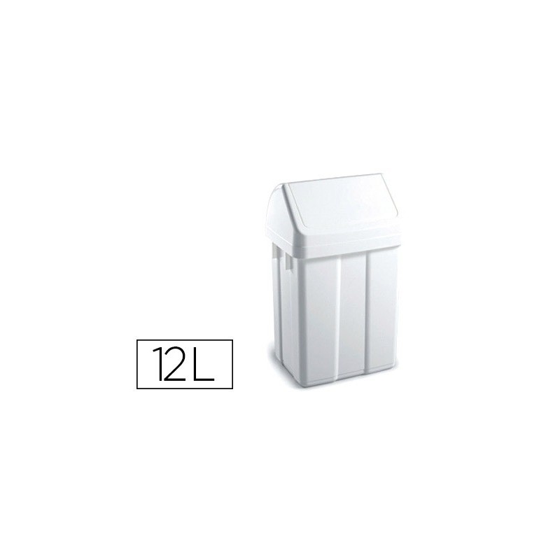 PAPELERA CONTENEDOR TTS PLASTICO CON TAPADERA MAX 12 LITROS BLANCA 400X230X200 MM