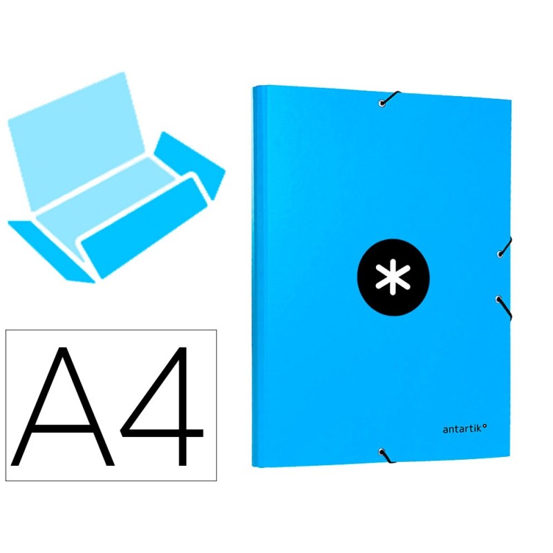 CARPETA LIDERPAPEL ANTARTIK GOMAS A4 3 SOLAPAS CARTON FORRADO COLOR AZUL