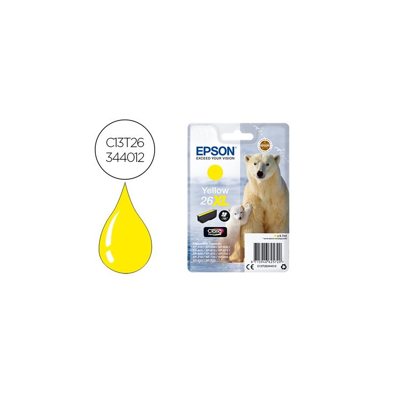 INK-JET EPSON 26XL XP-600 / 605 / 700 / 800 AMARILLO 700 PAG