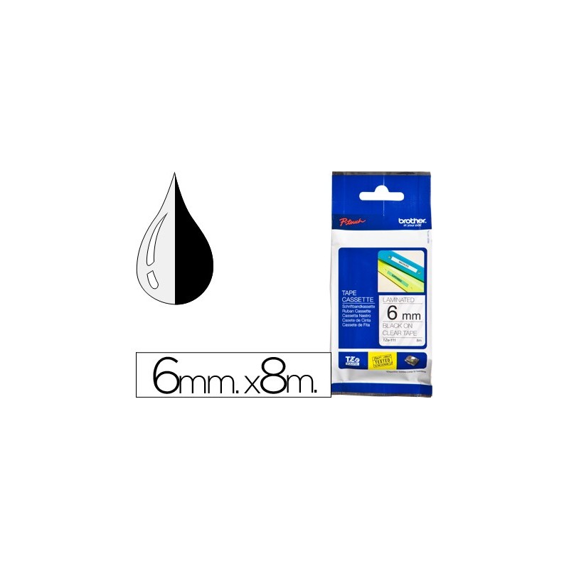CINTA BROTHER TZE-111 TRANSPARENTE-NEGRO 6MM LONGITUD 8 MT
