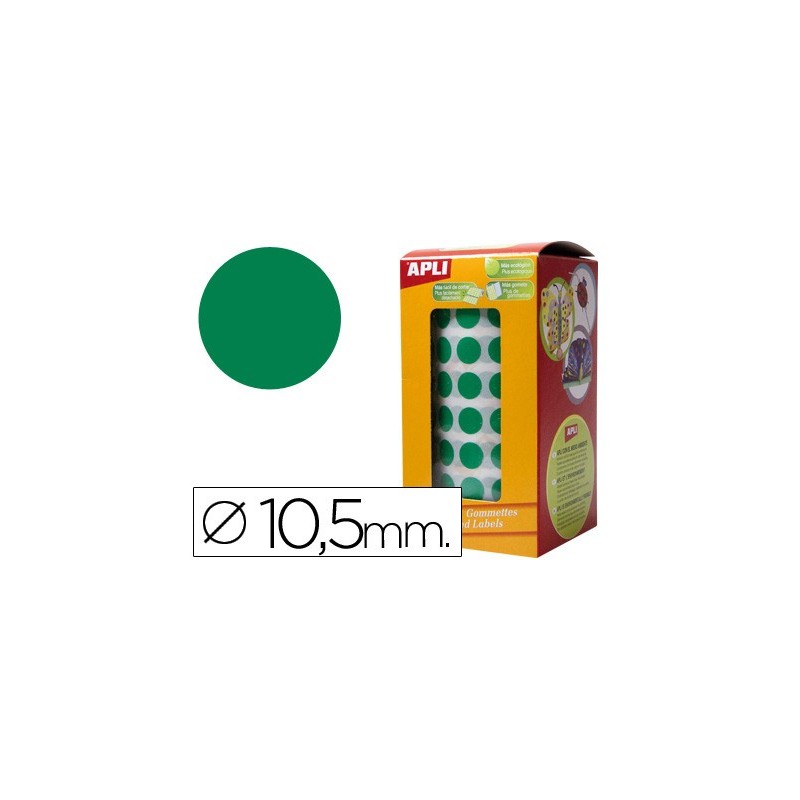 GOMETS AUTOADHESIVOS CIRCULARES 10,5MM VERDE EN ROLLO