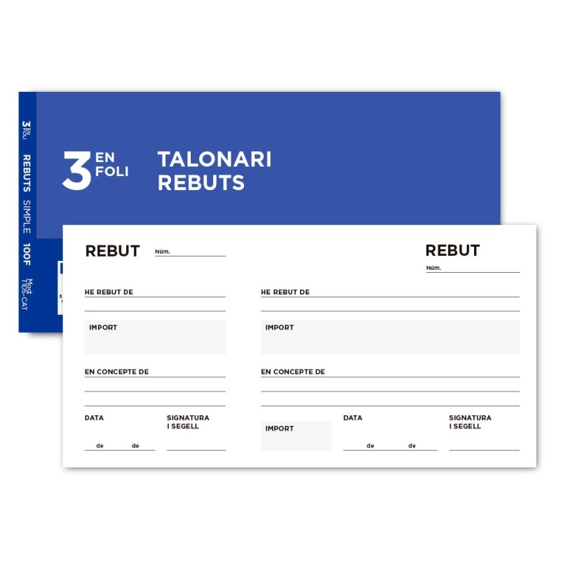 TALONARIO LIDERPAPEL RECIBOS 3/F¼ ORIGINAL T105 CON MATRIZ TEXTO EN CATALAN