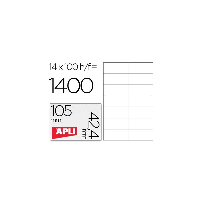 ETIQUETA ADHESIVA APLI 1277 TAMAO 105X42.4 MM -FOTOCOPIADORA -LASER E INKJET-CAJA CON 1400 ETIQUETAS