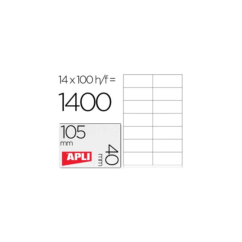 ETIQUETA ADHESIVA APLI 1275 TAMAO 105X40 MM -FOTOCOPIADORA -LASER -INK-JET-CAJA CON 1400 ETIQUETAS