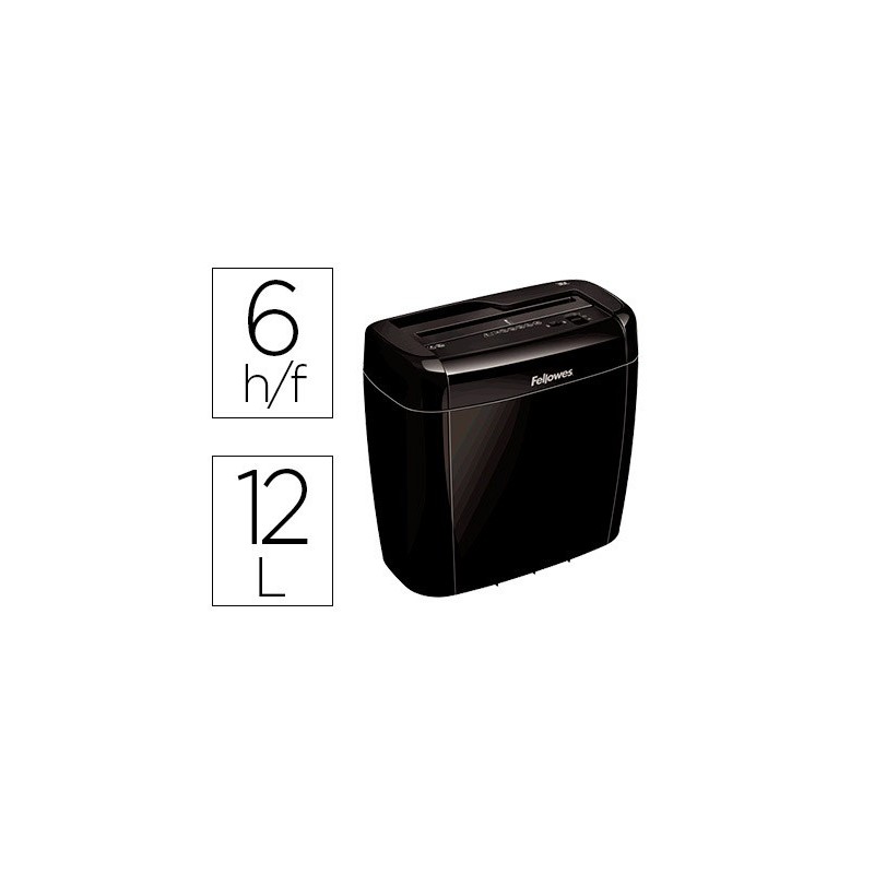 DESTRUCTORA DE DOCUMENTOS FELLOWES 36C CAPACIDAD DE CORTE 6 HOJAS PARTICULAS DESTRUYE GRAPAS CLIPS TARJETAS