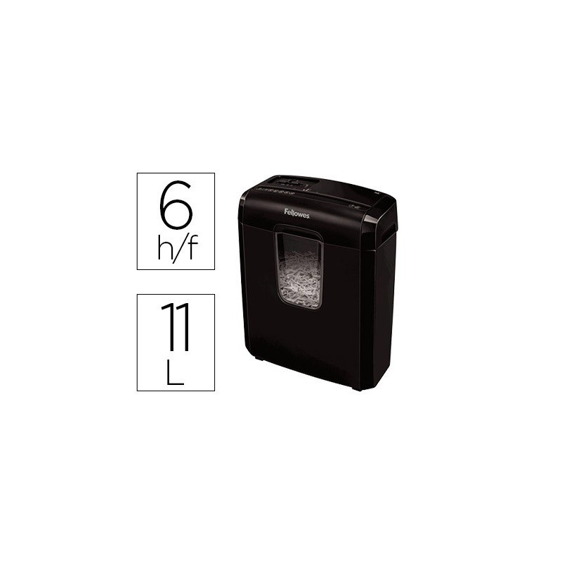 DESTRUCTORA DE DOCUMENTOS FELLOWES 6C CAPACIDAD DE CORTE6 HOJAS EN PARTICULAS DESTRUY E GRAPAS CLIPS Y TARJETAS 11L