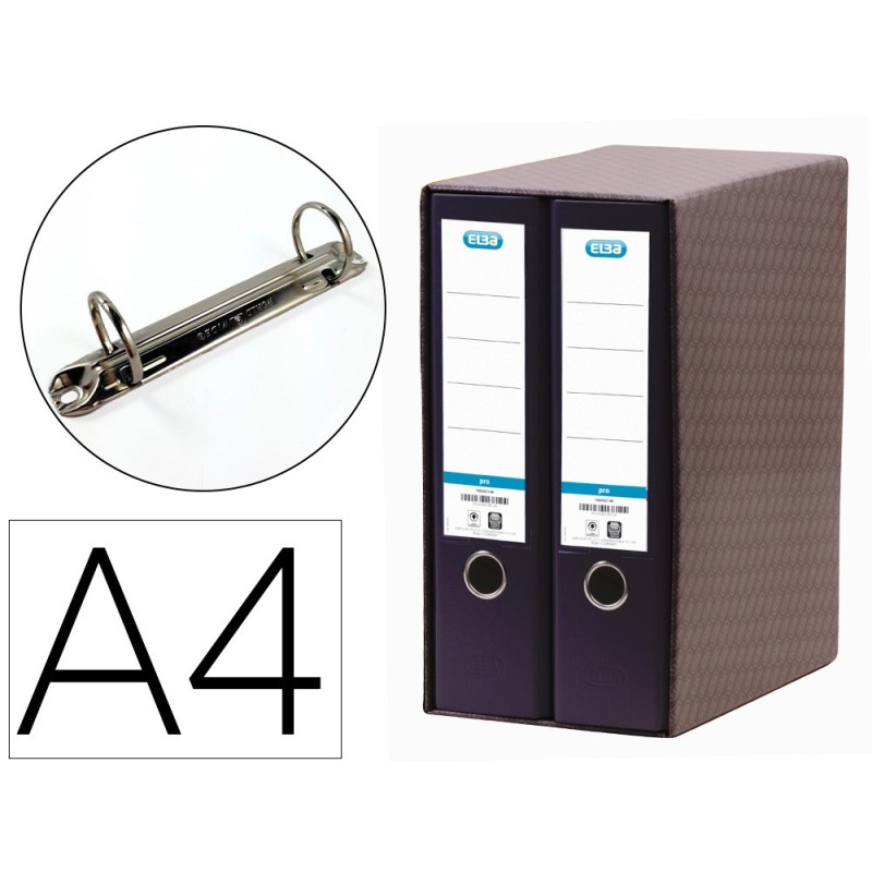 MODULO ELBA 2 ARCHIVADORES DE PALANCA DIN A4 CON RADO 2 ANILLAS NEGRO LOMO DE 80 MM