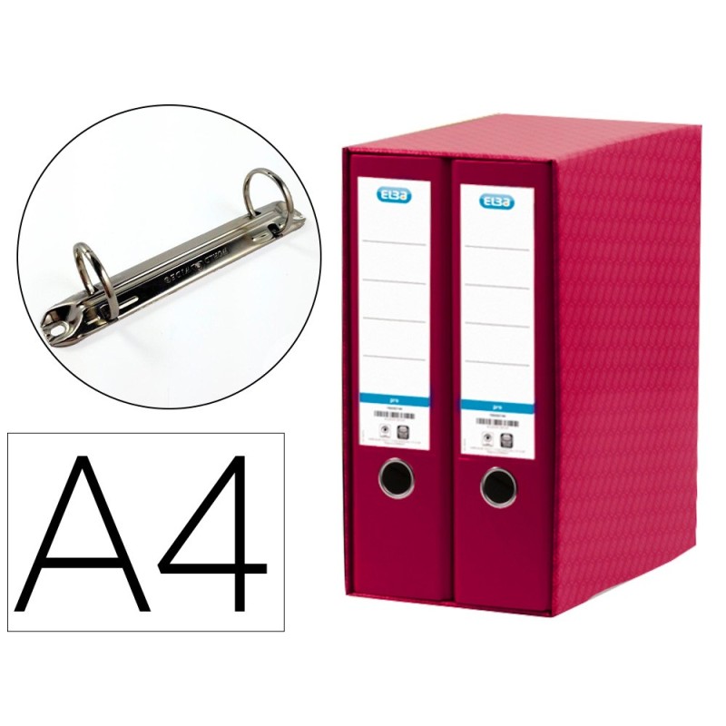 MODULO ELBA 2 ARCHIVADORES DE PALANCA DIN A4 CON RADO 2 ANILLAS ROJO LOMO DE 80 MM