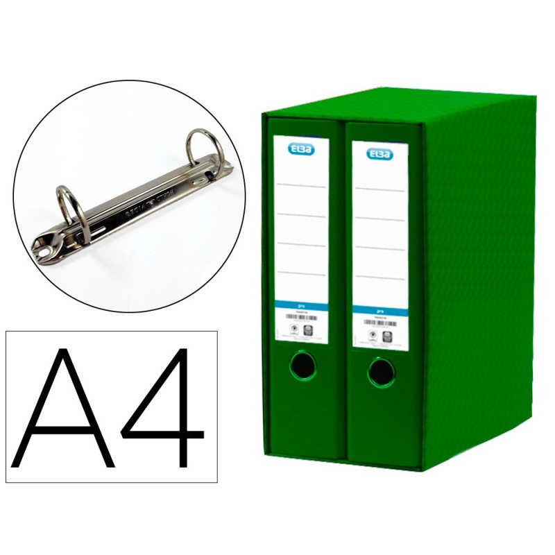MODULO ELBA 2 ARCHIVADORES DE PALANCA DIN A4 CON RADO 2 ANILLAS VERDE LOMO DE 80 MM